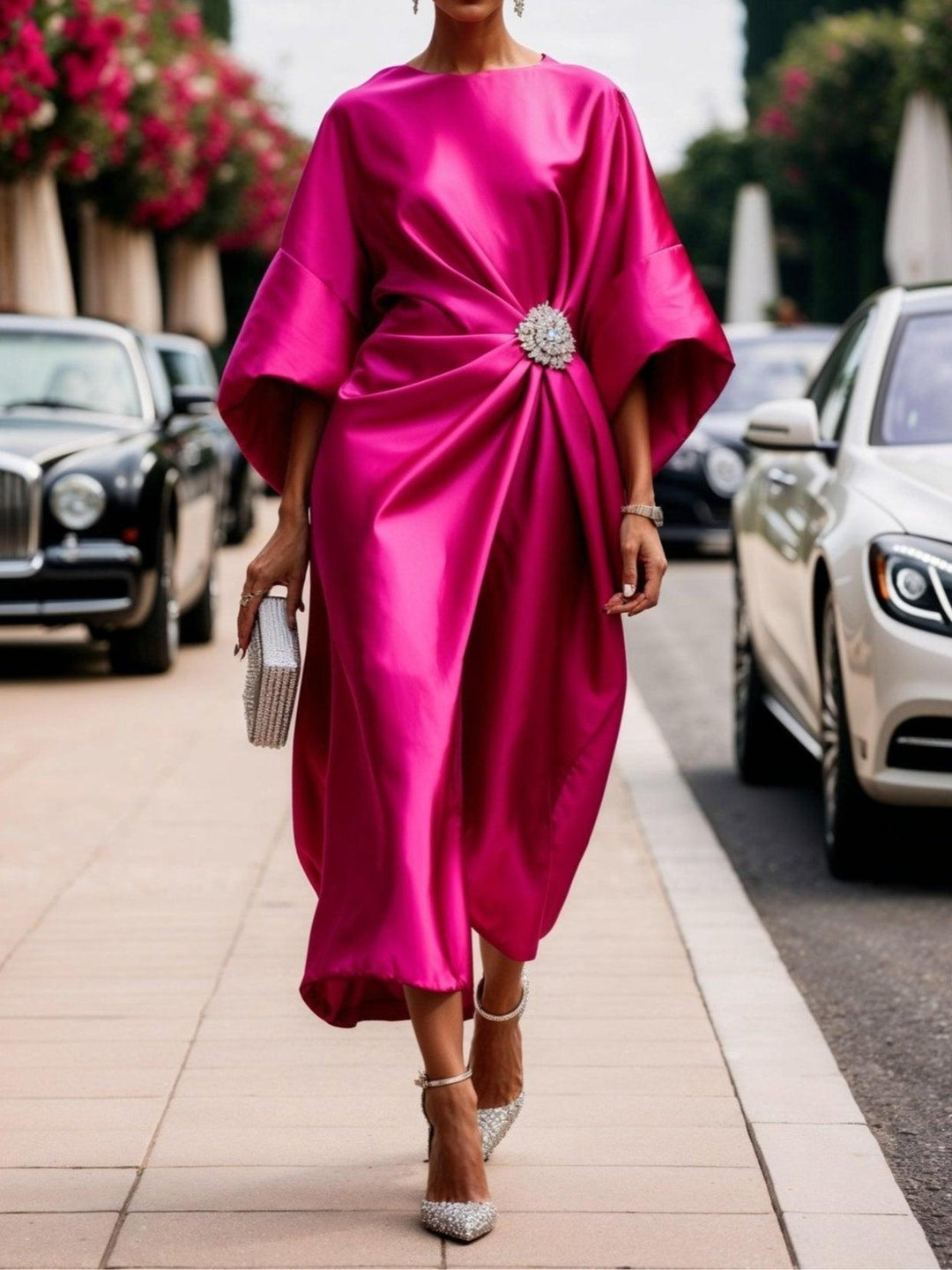 Luxe Satin Long Dress with Shine