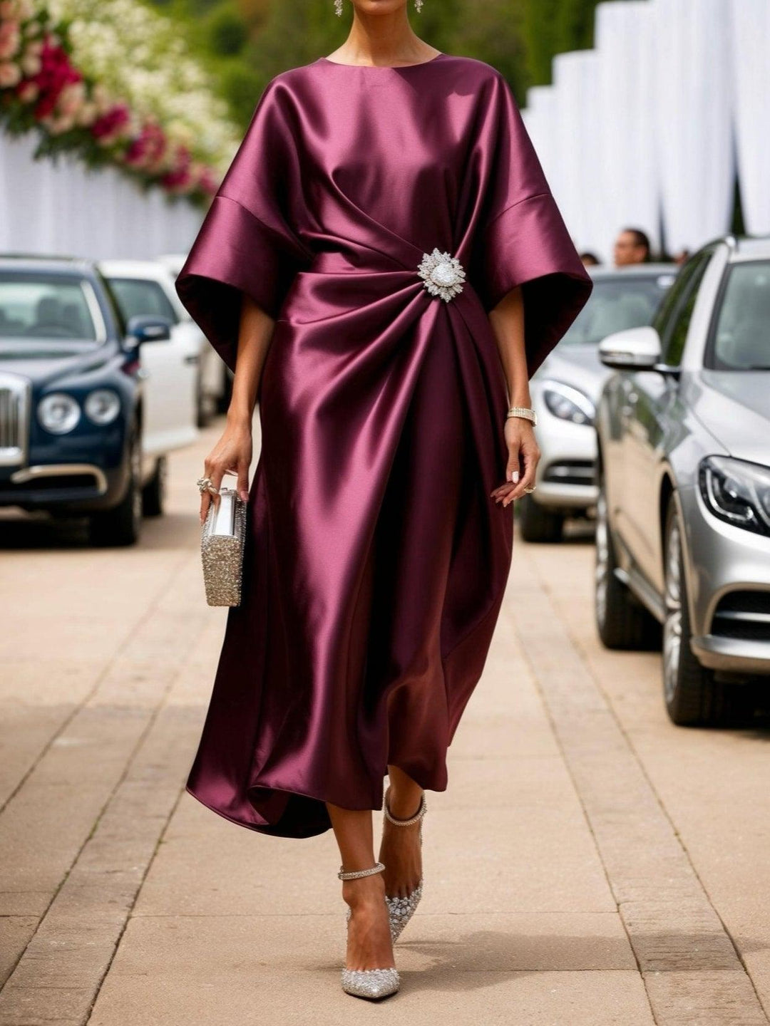Luxe Satin Long Dress with Shine
