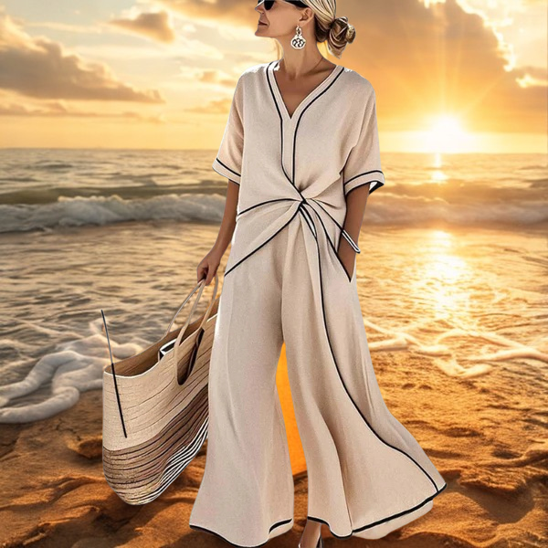 Calista Drape Elegant Jumpsuit with Contrast Trim