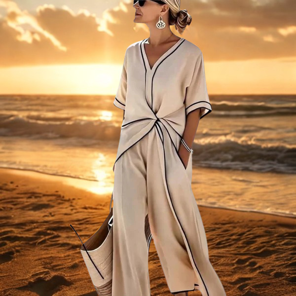 Calista Drape Elegant Jumpsuit with Contrast Trim