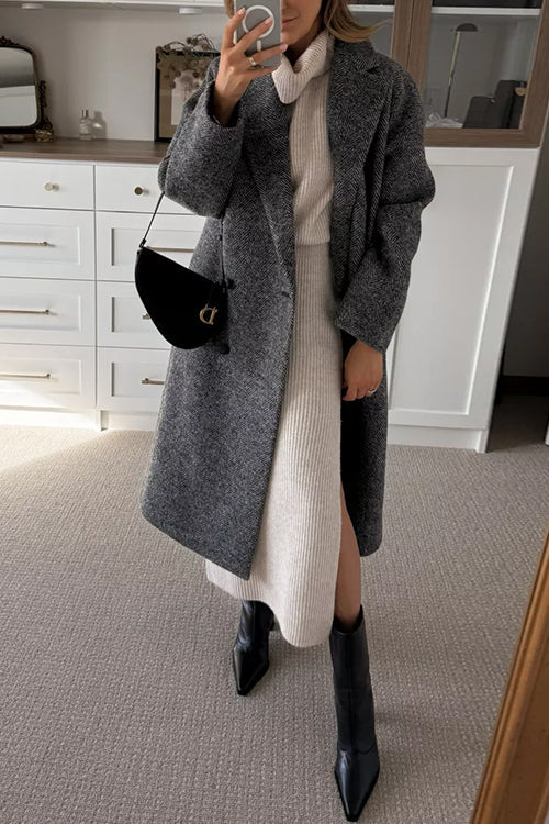 Collarless Waist Midi Sweater Dress with Side Slit