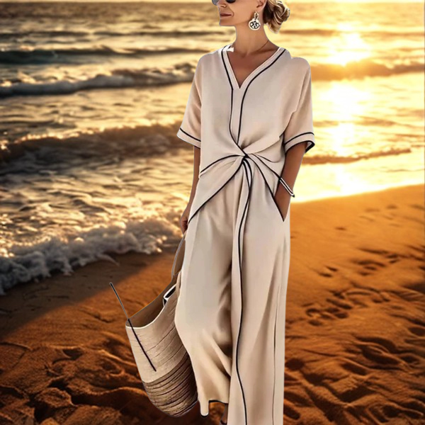 Calista Drape Elegant Jumpsuit with Contrast Trim