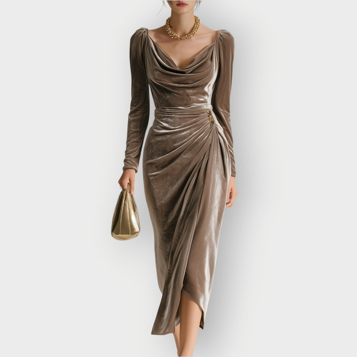Eadoline - Layered Draped Elegance Midi Dress