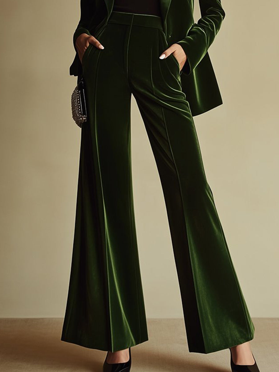 High-Quality Loose Retro Green Velvet Suit