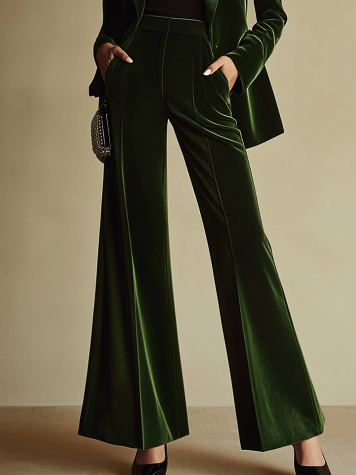 High-Quality Loose Retro Green Velvet Suit