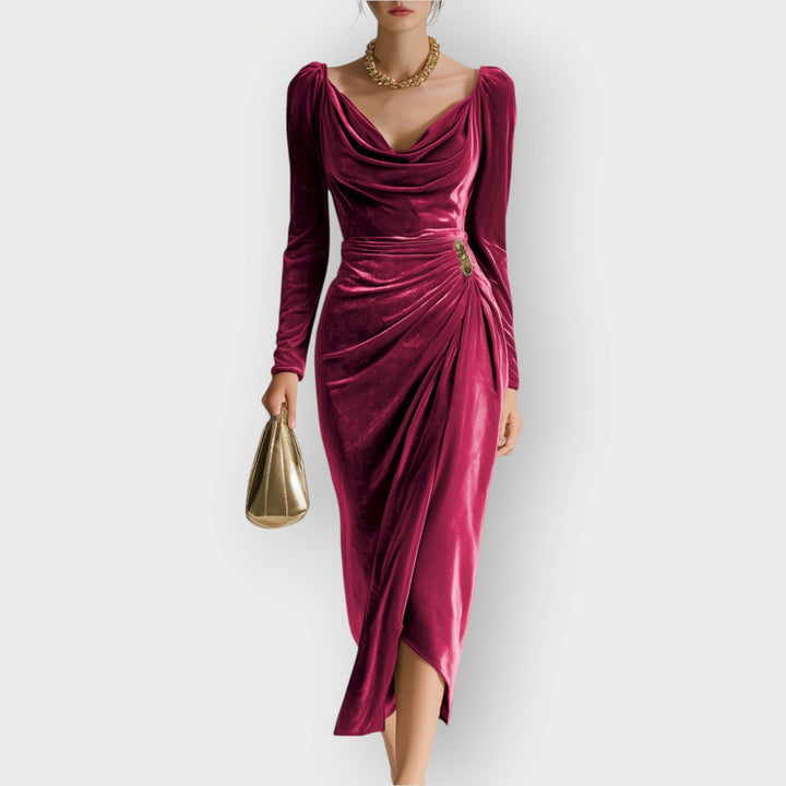 Eadoline - Layered Draped Elegance Midi Dress