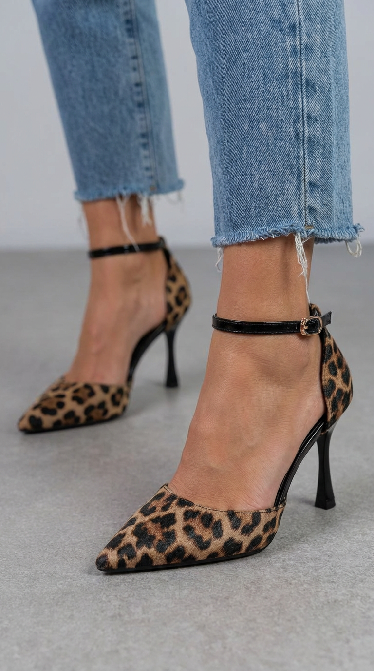 Bella Passo Leonora Leopard Print Décolleté with Ankle Strap