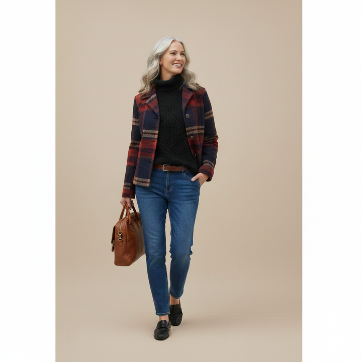 Winslow & Co. Plaid Jacket with Stand Collar