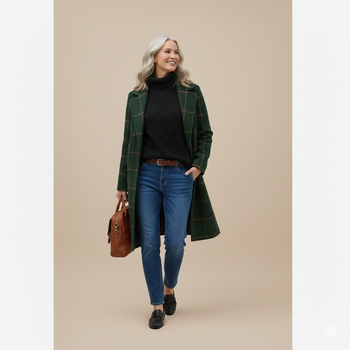 Winslow & Co. Windowpane Check Coat - Forest Green