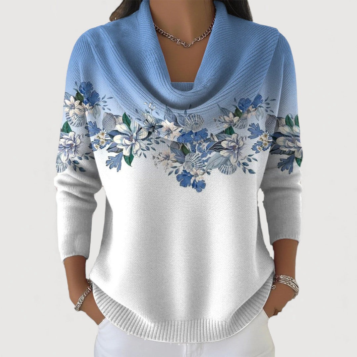 Harper Lane | Floral Sweater with Soft Collar