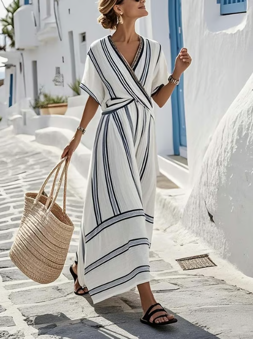 Calista Drape Elegant Cross Neckline Dress