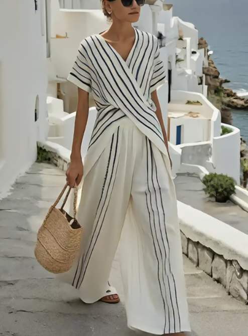 Calista Drape Two-Piece Set with Cross Belt