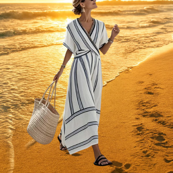 Calista Drape Elegant Cross Neckline Dress