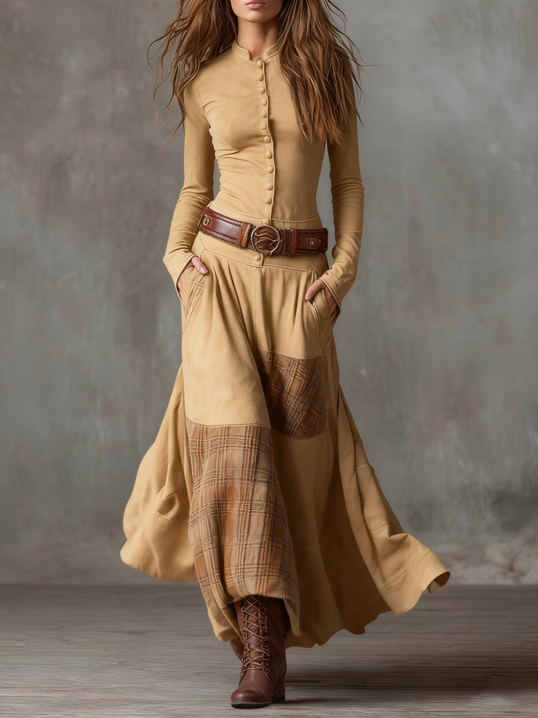 Helena | Dark Blue Suede Maxi Dress with Belt