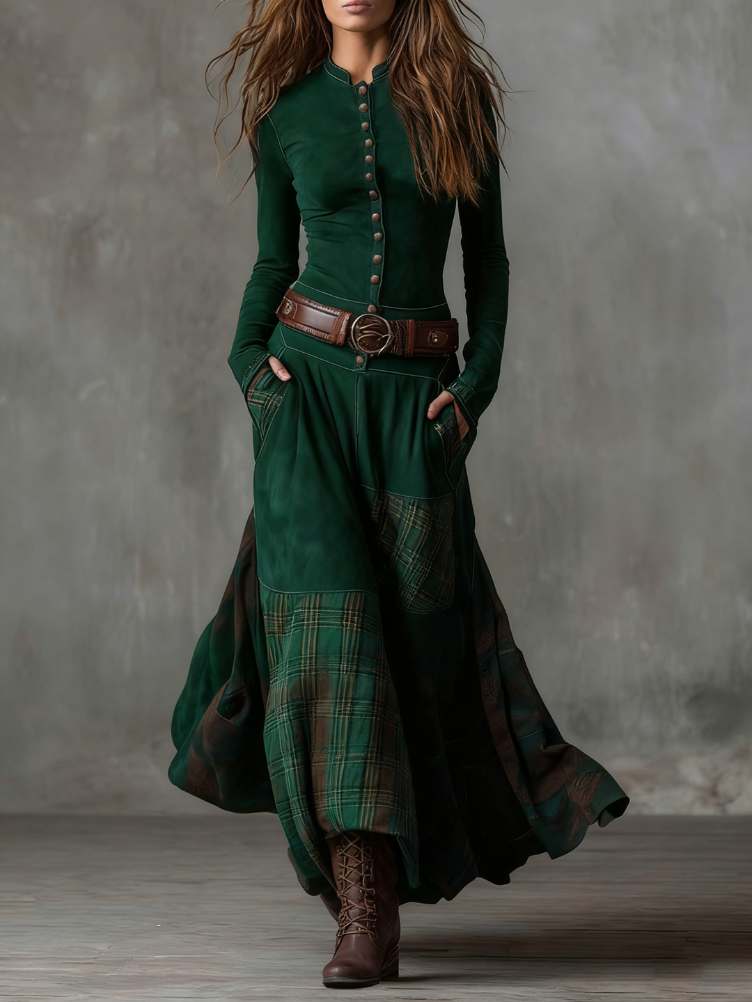 Helena | Dark Blue Suede Maxi Dress with Belt