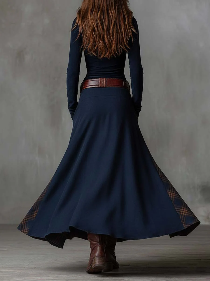 Helena | Dark Blue Suede Maxi Dress with Belt