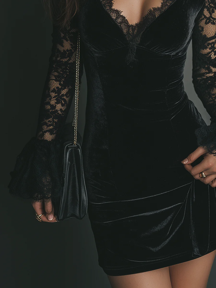 Everly | Mini Dress in Velvet and Lace Luna