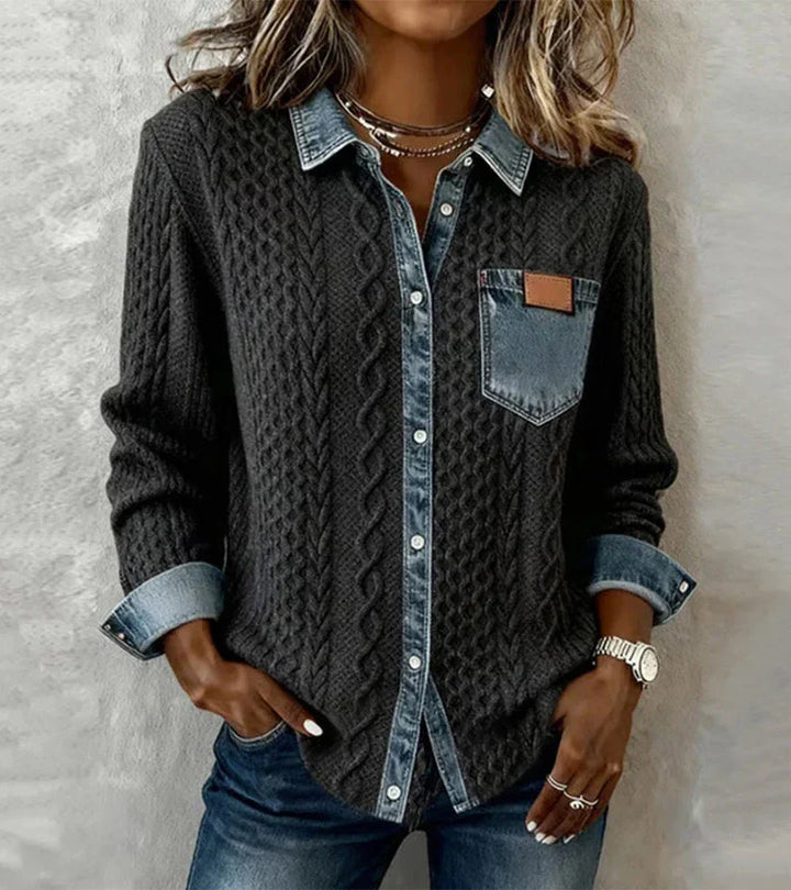 Harper Lane | Knit Patchwork Top with Denim Details