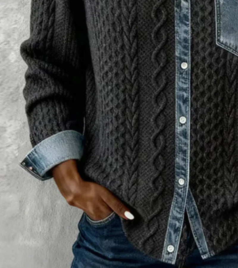 Harper Lane | Knit Patchwork Top with Denim Details