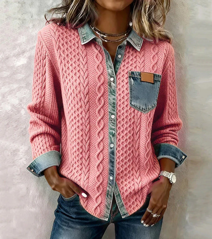 Harper Lane | Knit Patchwork Top with Denim Details