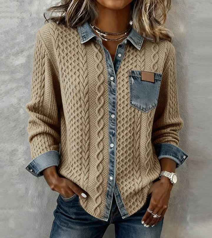 Harper Lane | Knit Patchwork Top with Denim Details