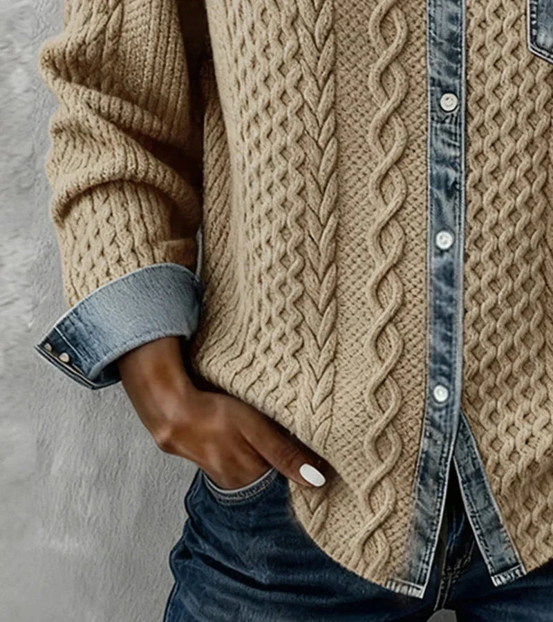 Harper Lane | Knit Patchwork Top with Denim Details