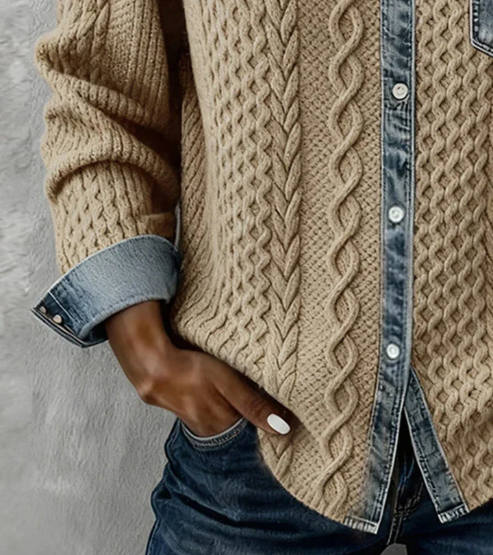 Harper Lane | Knit Patchwork Top with Denim Details