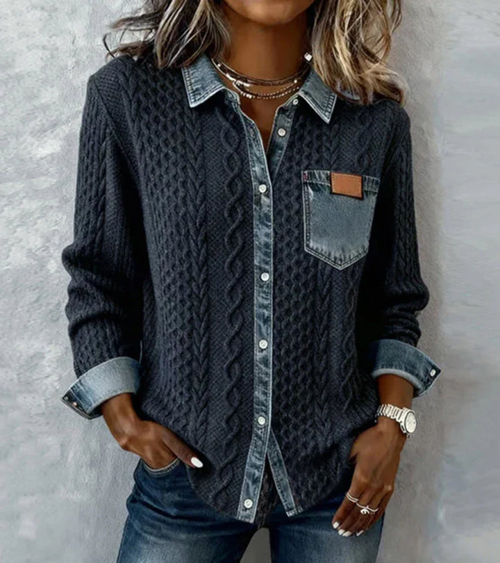 Harper Lane | Knit Patchwork Top with Denim Details