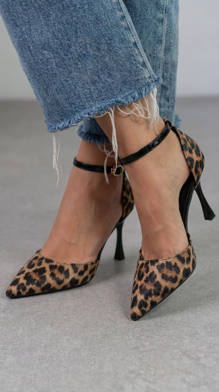 Bella Passo Leonora Leopard Print Décolleté with Ankle Strap