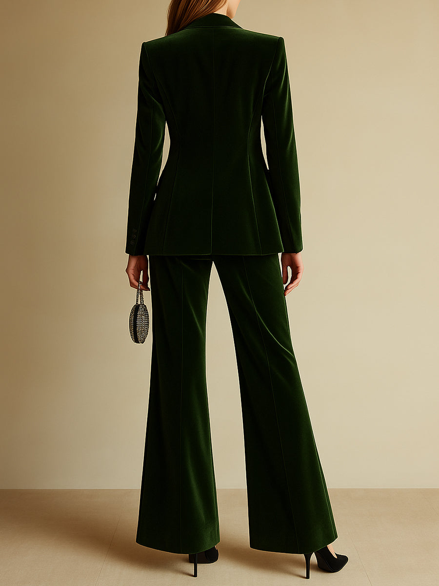 High-Quality Loose Retro Green Velvet Suit