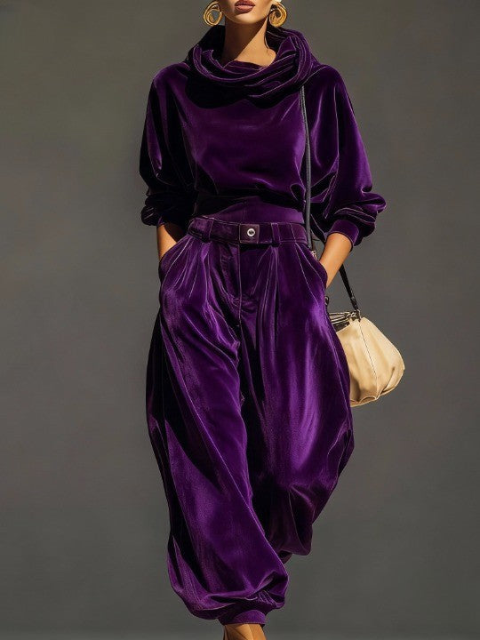 Vintage brown velvet hoodie and loose pants (with belt)