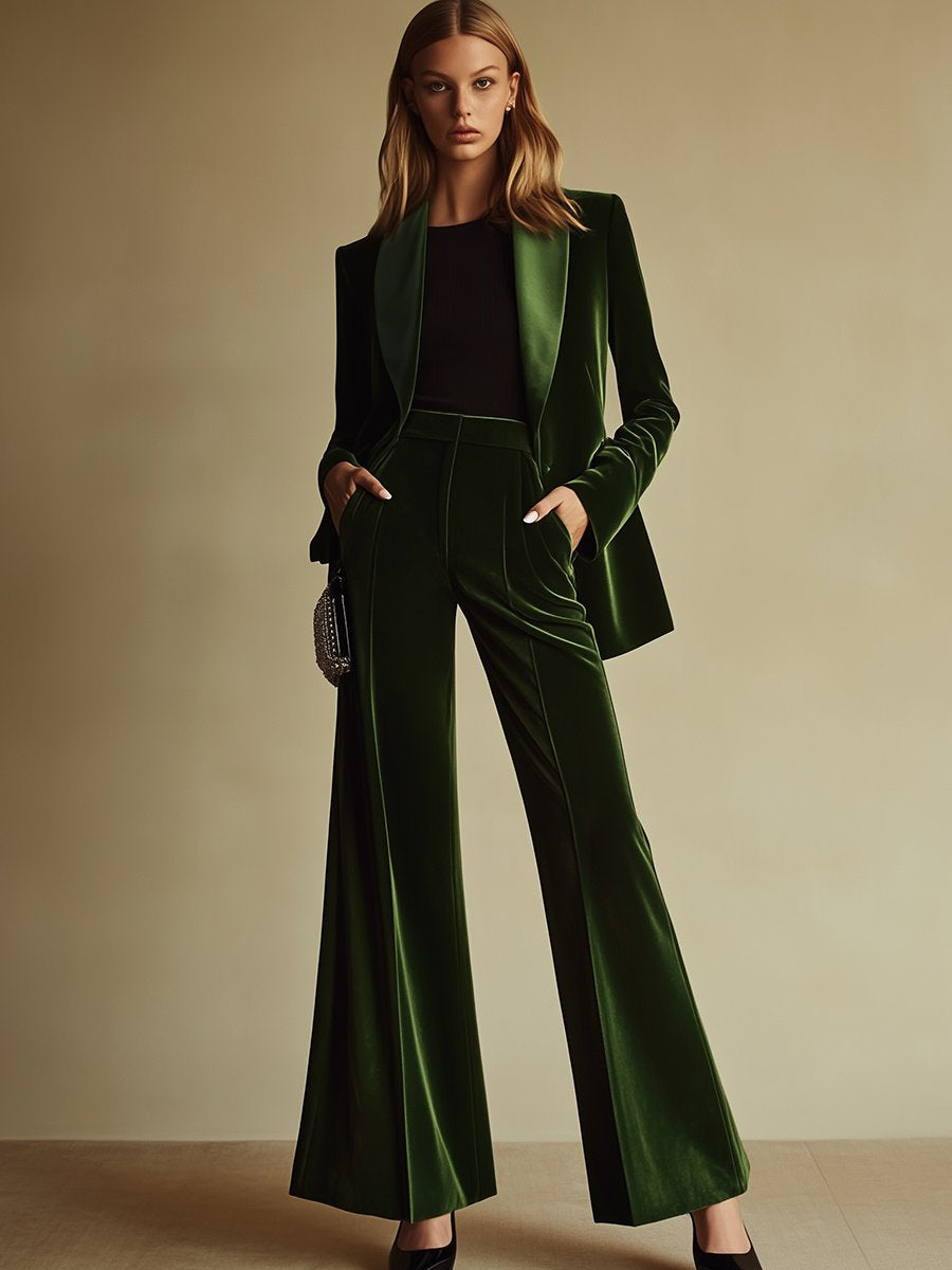 High-Quality Loose Retro Green Velvet Suit